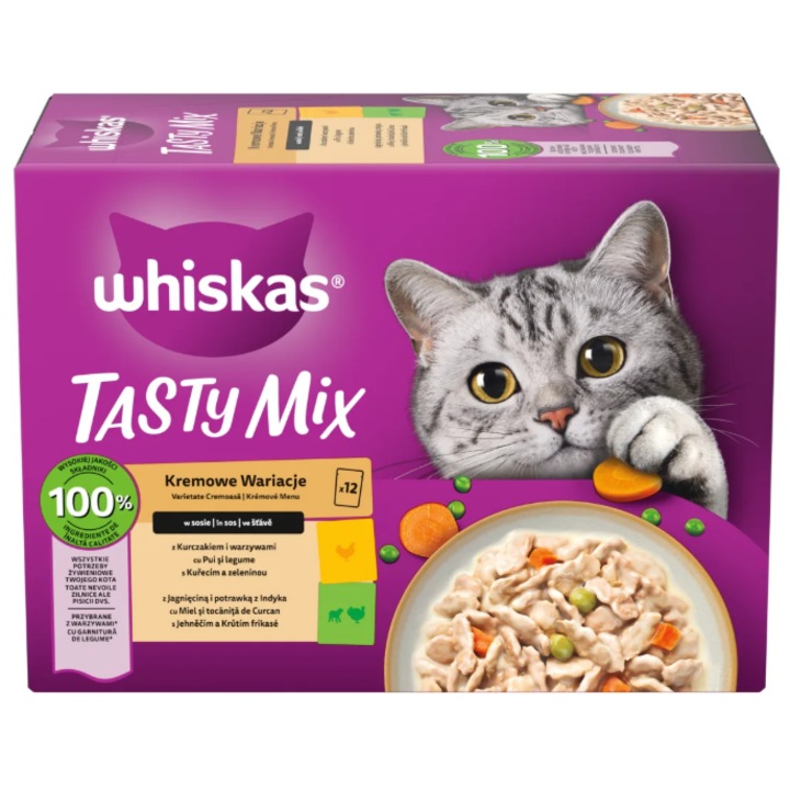 Hrana umeda pentru pisici Whiskas, Tasty Mix Creamy Creations, 12 x 85 g