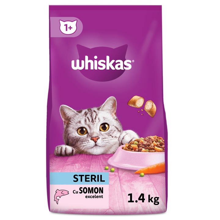 Hrana uscata pentru pisici Whiskas, Sterile, Somon, 1.4Kg