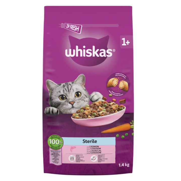 Hrana uscata pentru pisici Whiskas, Sterile, Somon, 1.4Kg