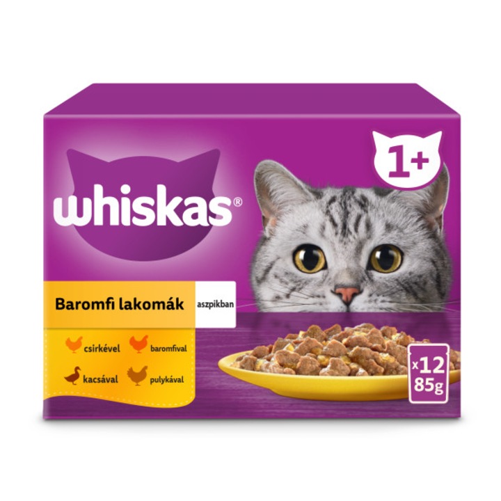 Whiskas 12-pack alutasakos nedves macskaeledel, szárnyasas válogatással, 12x85g