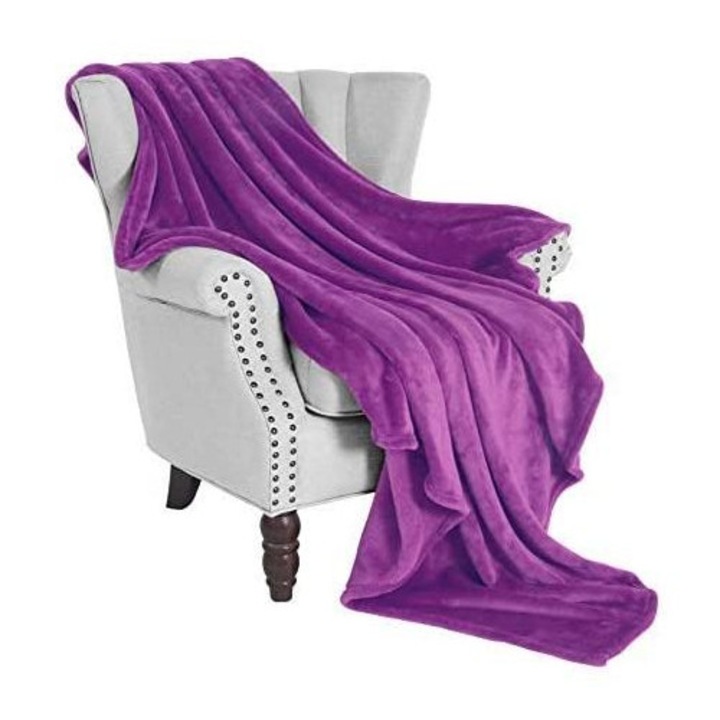 Patura Cocolino, pat dublu, 200 x 230 cm, pufoasa si moale la atingere, Mov