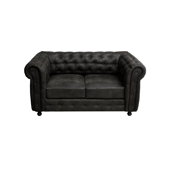 Canapea fixa Expomob CHESTERFIELD, 2 locuri, cu arcuri, dimensiune 168x90x80 cm, culoare negru