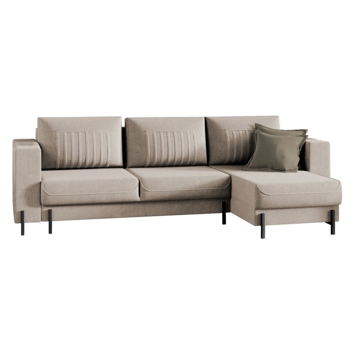 Coltar Granity, extensibil, lada depozitare, stofa, 260 x 160 x 87 cm, Crem