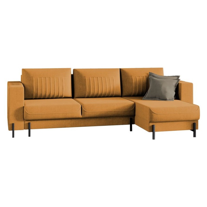 Coltar Granity, extensibil, lada depozitare, stofa, 260 x 160 x 87 cm, Galben