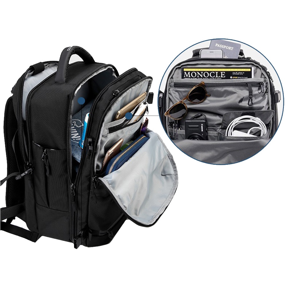 Rucsac universal extensibil, laptop & port USB, calatorie, spatiu incaltaminte, impermeabil, OZUKO OZ8983SBK Negru