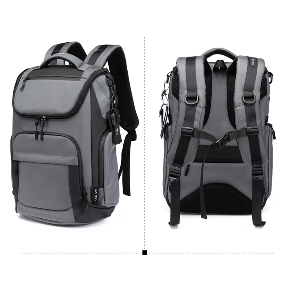 Rucsac unisex, rezistent la apa, compartiment laptop 15,6 inch, multifunctional, OZUKO OZ9409GY Gri