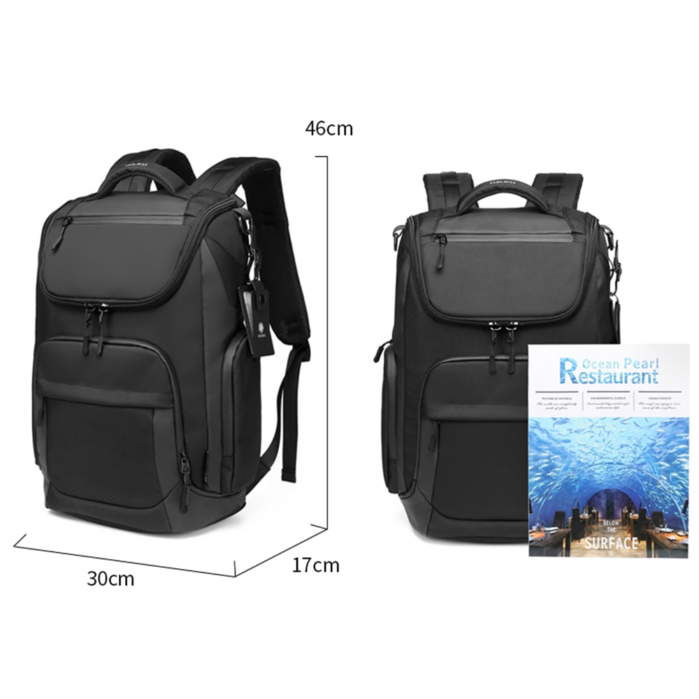 Rucsac laptop 15,6 inch, multifunctional, rezistent la stropi de apa, sistem fixare pe valiza, buzunar antifurt, buzunare multiple, OZUKO, OZ9409BK, Negru