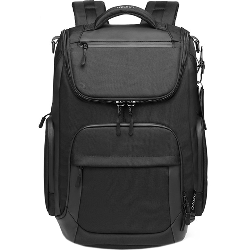 Rucsac laptop 15,6 inch, multifunctional, rezistent la stropi de apa, sistem fixare pe valiza, buzunar antifurt, buzunare multiple, OZUKO, OZ9409BK, Negru
