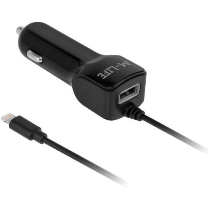Autós töltő 1 USB porttal és Lightning kábellel, 2,1 A, fekete, SLG-BBL7439