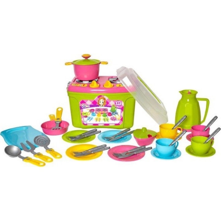 Kuchenka z garnkami i naczyniami w plastikowym pudełku TechnoK 3596