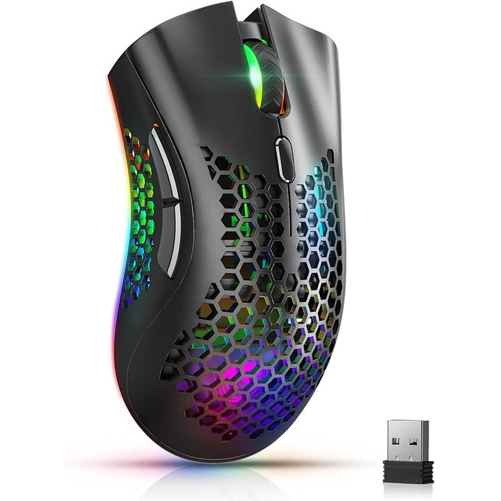 Mouse wireless, Betrusami, RGB, Negru