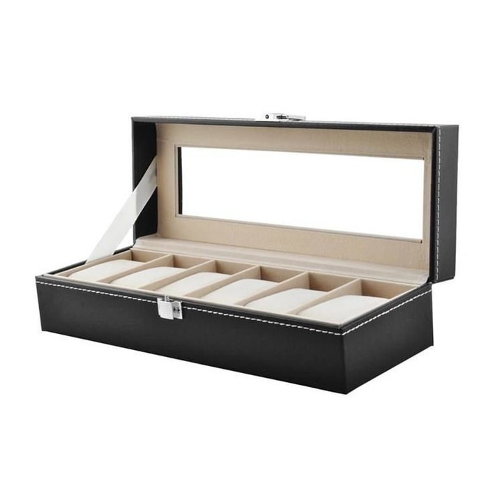 Cutie depozitare pentru 6 ceasuri, Malatec, neagra