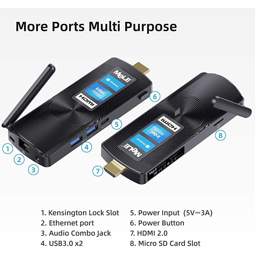 Mini PC MeLE PCG02 Fanless Stick HDMI Windows 11 Pro, Intel J4125, 8GB ...
