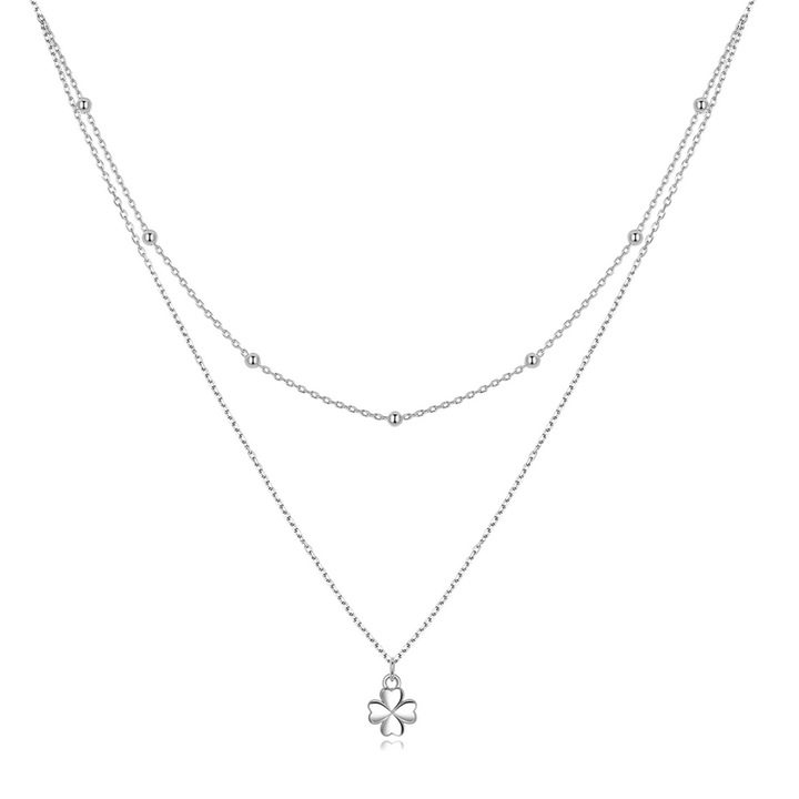 Colier argint dublu cu trifoi cu 4 foi, BeSpecial, CZT0051