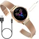 Ceas smartwatch KW10, pentru femei, monitorizare ciclu menstrual, ritm cardiac, pedometru, sedentarism, somn, notificari instant, bratara metalica, rezistent la apa ip68, vibratii, multi sport, auriu