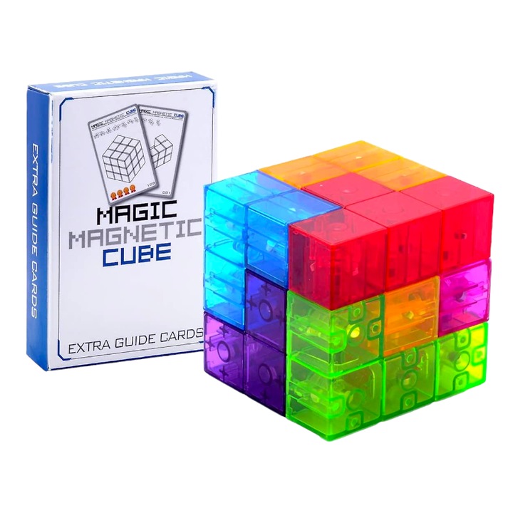 Varázslatos 3D mágneses kocka, STEM építőkocka készlet, 7 mágneses blokk/több forma, 54 útmutató könyvvel