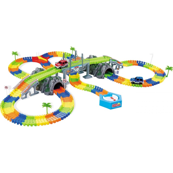 Set pista flexibila cu doua tuneluri, Puzzle, Multicolor