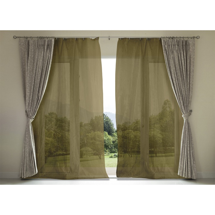 Perdea subtire, Co.Ingros.Tex, Poliester, 145x250 cm, Kaki