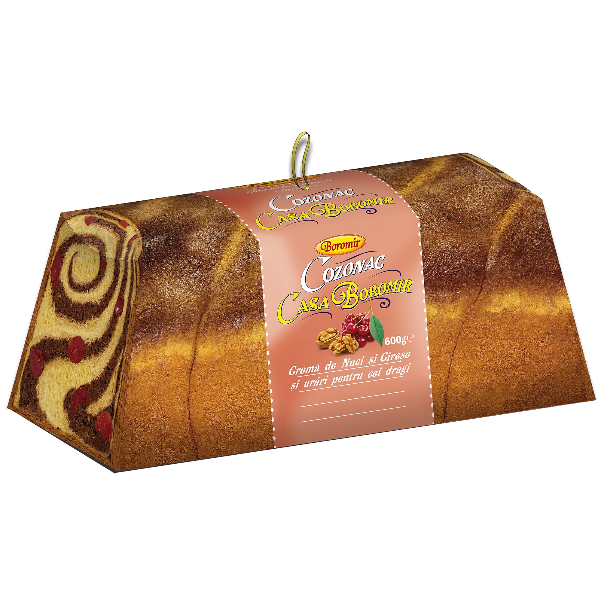 Cozonac Casa Boromir Crema de Nuci si Cirese, 600g