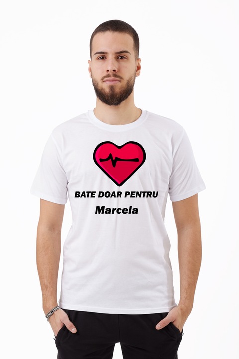 Tricou pentru barbati Valentines Day, Bate doar pentru - Marcela, Bumbac, Alb, S