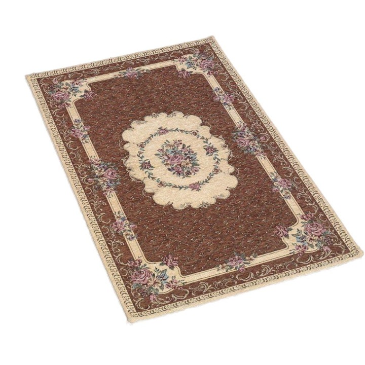 Covor antiderapant din velur Bouquet By Suardi, Co.Ingros.Tex, Bumbac/Poliester/Acril, 115x175 cm, Maro
