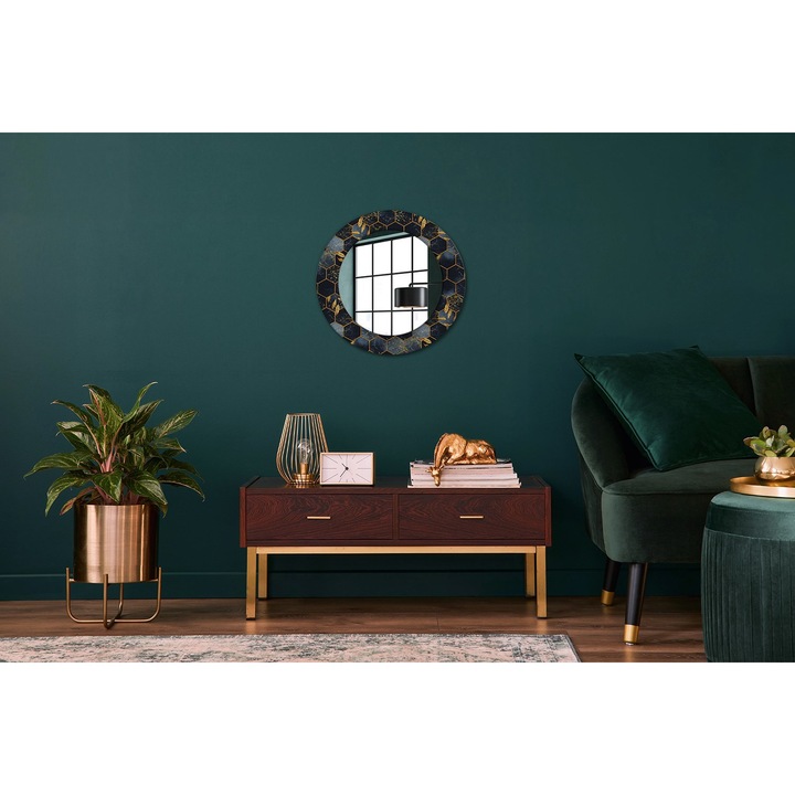 Oglinda Decorativa de Perete, Tulup, Hexagon de Marmura, Rotunda, Negru, rama, Ø50 cm, 010090550080300020918