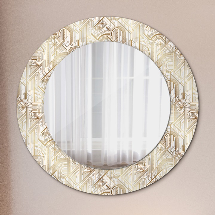 Fali tükör, Tulup, kerek, Art Deco Kompozíció, kerettel, Barna, Ø50 cm, 010090550080300072590