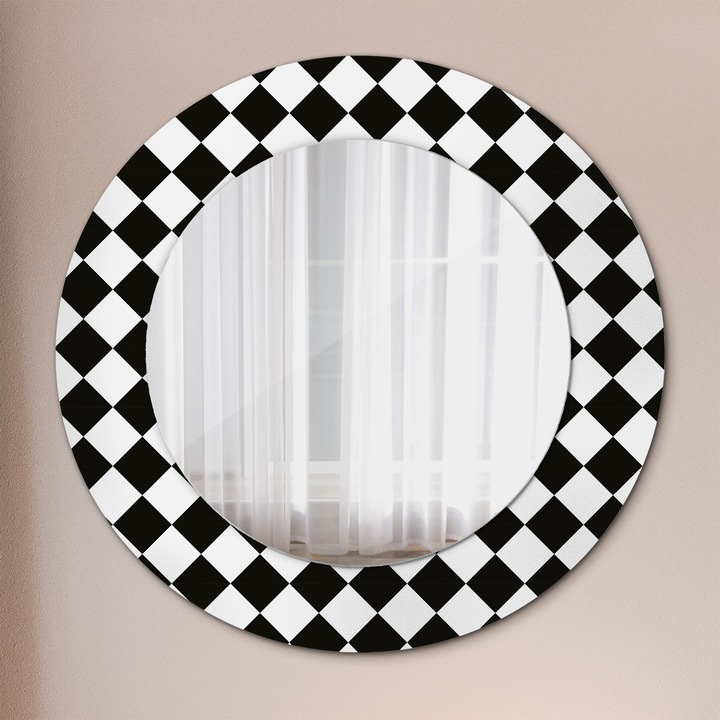 Кръгло огледало Tulup, С рамка, Маша за шах, Многоцветен, Диаметър Ø50см