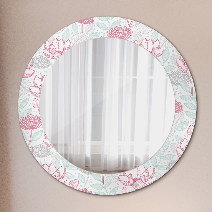 Fali tükör, Tulup, kerek, Virágok, kerettel, Zöld, Ø60 cm, 010090550090300010831