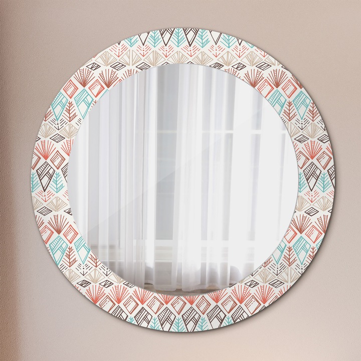 Fali tükör, Tulup, kerek, Etnikai Minta, kerettel, Zöld, Ø60 cm, 010090550090300012782