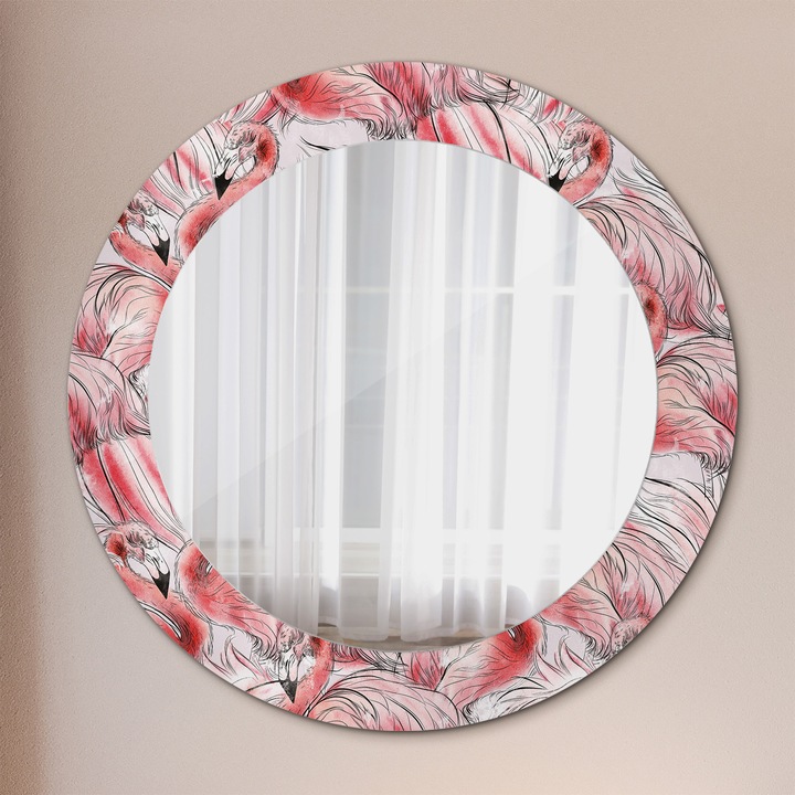 Oglinda Decorativa de Perete, Tulup, Model Flamingo, Rotunda, Rosu, rama, Ø60 cm, 010090550090300072605