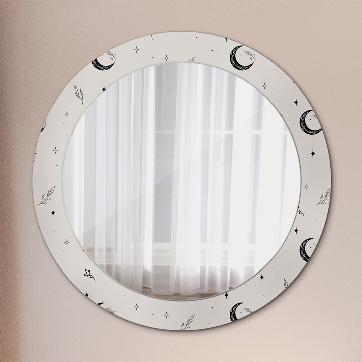 Fali tükör, Tulup, kerek, Doodle Virágos Növények, kerettel, Barna, Ø70 cm, 010090550100300072625