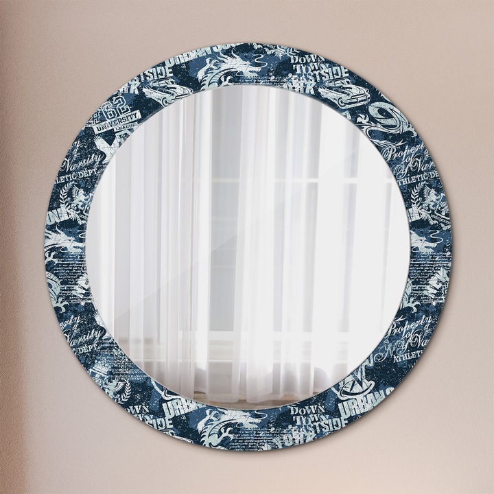 Fali tükör, Tulup, kerek, Ny Kollázs, kerettel, Kék, Ø70 cm, 010090550100300072647