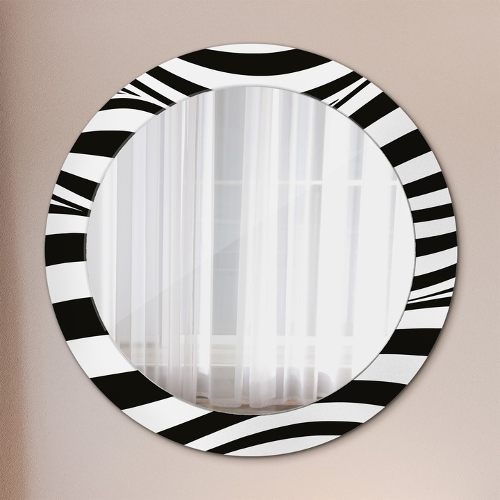Oglinda Decorativa de Perete, Tulup, Val Abstract, Rotunda, Negru, rama, Ø70 cm, 010090550100300030961