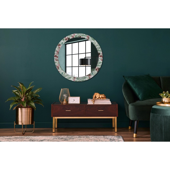 Oglinda Decorativa de Perete, Tulup, Eucaliptus, Rotunda, Verde, rama, Ø80 cm, 010090550110300012273