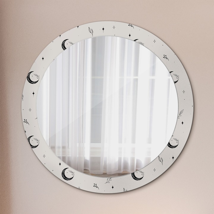 Fali tükör, Tulup, kerek, Doodle Virágos Növények, kerettel, Barna, Ø80 cm, 010090550110300072625