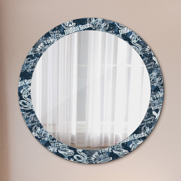 Fali tükör, Tulup, kerek, Ny Kollázs, kerettel, Kék, Ø80 cm, 010090550110300072647