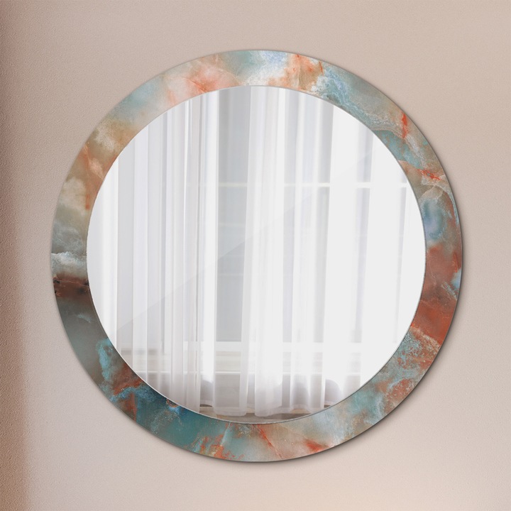 Fali tükör, Tulup, kerek, Ónix Golyók, kerettel, Piros, Ø80 cm, 010090550110300053865