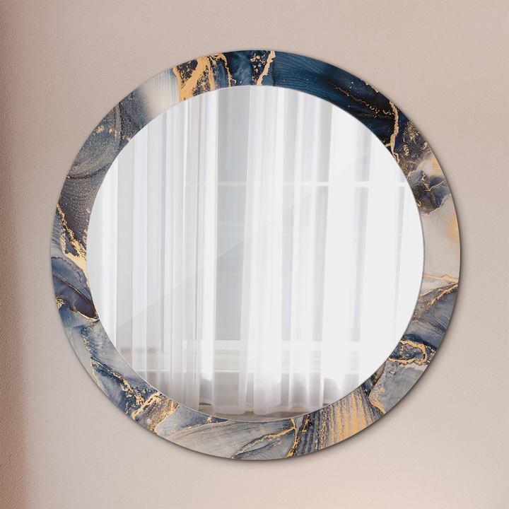 Fali tükör, Tulup, kerek, Absztrakt Folyadék, kerettel, Kék, Ø80 cm, 010090550110300053836