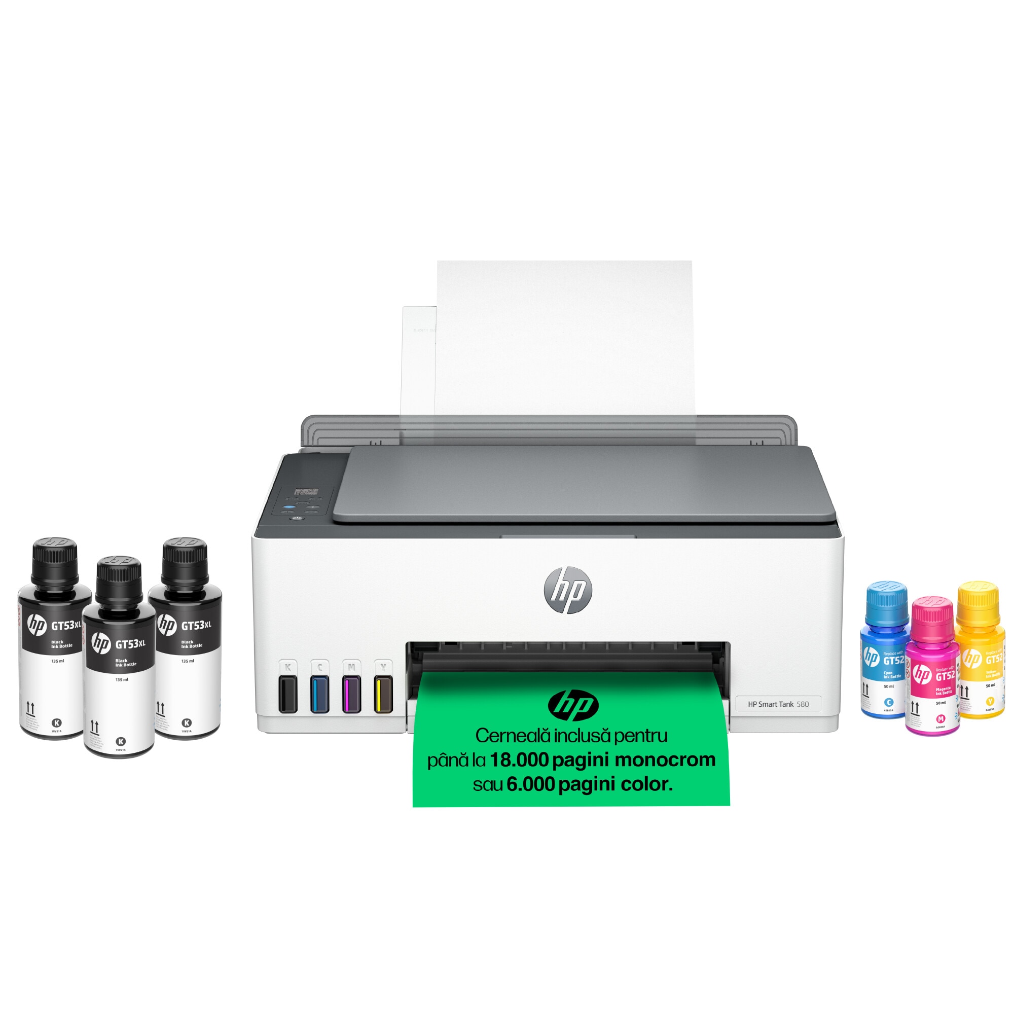 Multifunctionala CISS InkJet color HP Smart Tank 580 All-in-One, Wi-Fi,18.000 de pagini alb-negru sau 6.000 de pagini color, A4