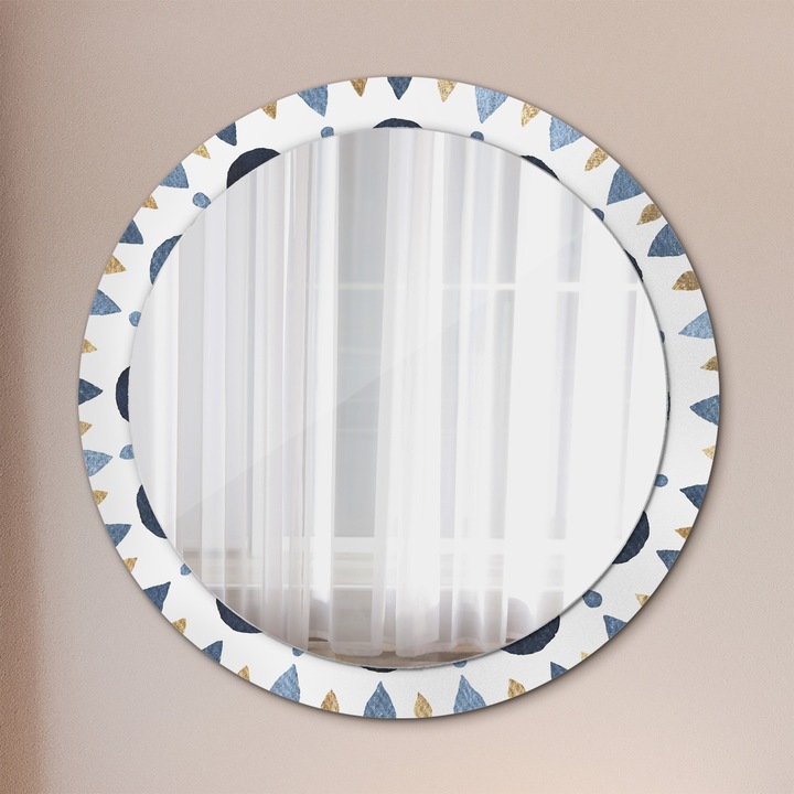 Fali tükör, Tulup, kerek, Hold Mandala, kerettel, Fekete, Ø90 cm, 010090550120300072597