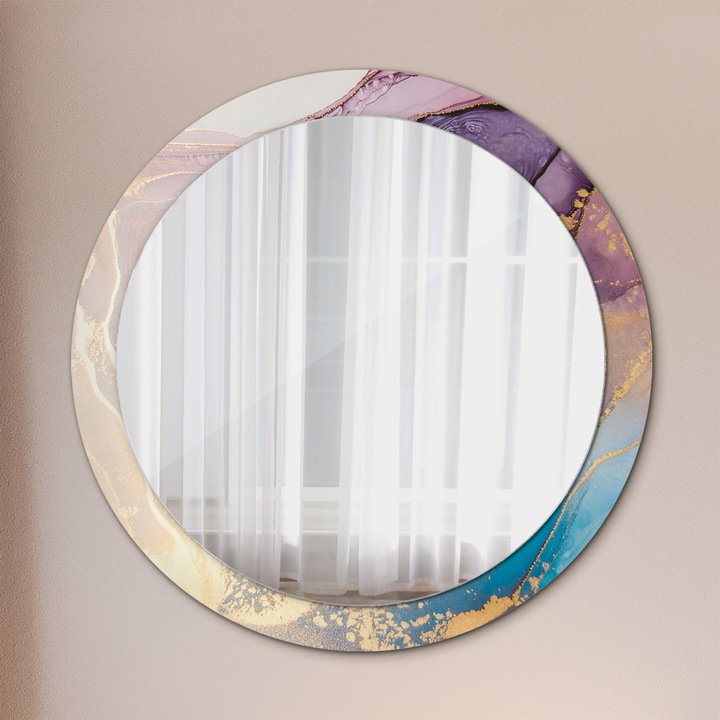 Fali tükör, Tulup, kerek, Márvány kő, kerettel, Kék, Ø90 cm, 010090550120300053830