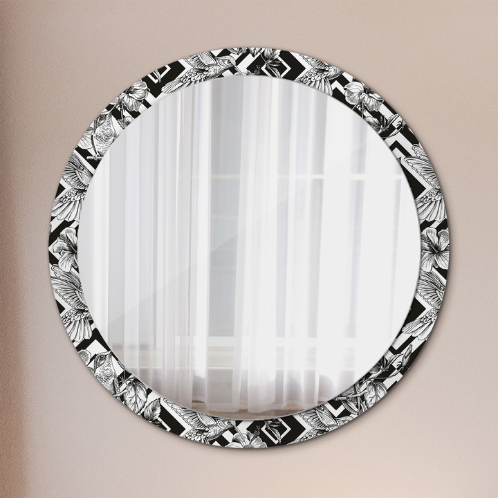 Fali tükör, Tulup, kerek, Kolibrik, kerettel, Fekete, Ø100 cm, 010090550130300010979
