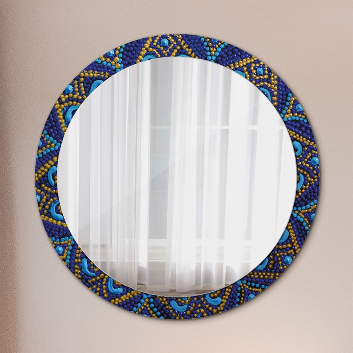 Fali tükör, Tulup, kerek, Dekoratív Összetétel, kerettel, Fekete, Ø90 cm, 010090550120300072601