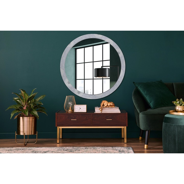 Oglinda Decorativa de Perete, Tulup, Flori Papadie, Rotunda, Albastru, rama, Ø100 cm, 010090550130300012923