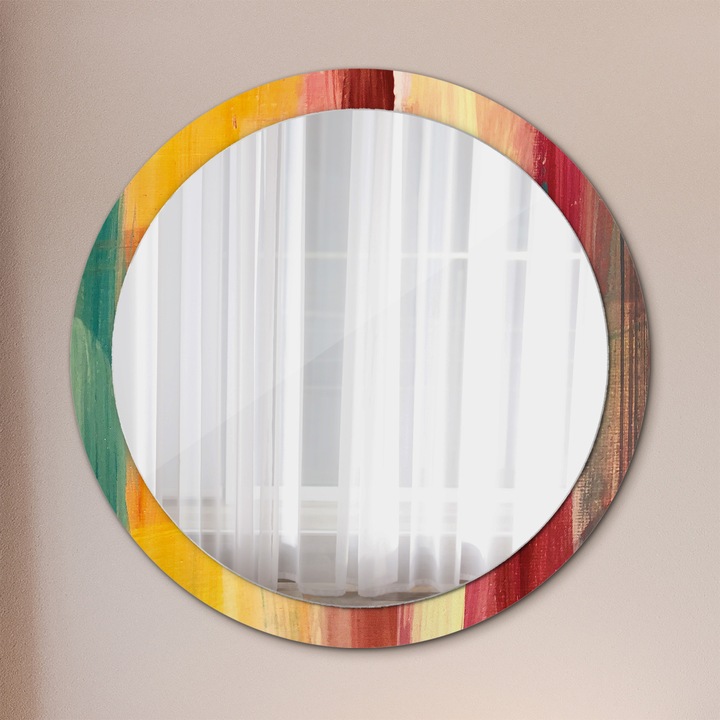 Fali tükör, Tulup, kerek, Absztrakt Festmény, kerettel, Piros, Ø100 cm, 010090550130300072608