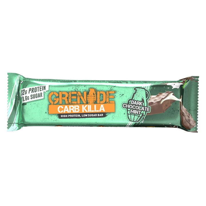 Baton proteic Grenade Carb Killa cu aroma de Ciocolata neagra si Menta, 60 g