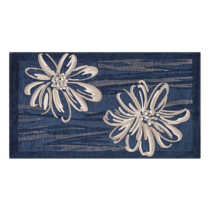 Set 2 covoare antiderapante Amethyst Suardi, Co.Ingros.Tex, Bumbac/Poliester/Acril, 65x110 cm, Albastru