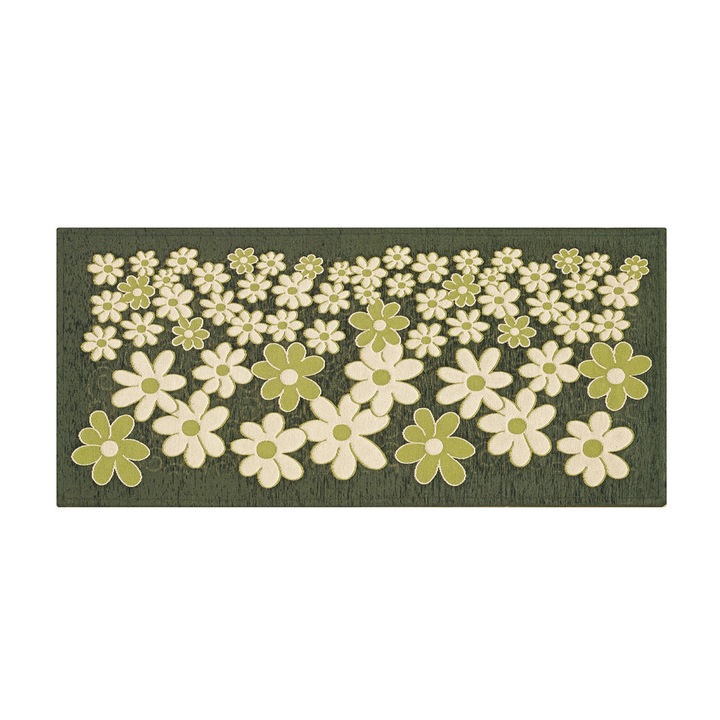 Covor bucatarie, Co.Ingros.Tex, Antiderapant, Bumbac/poliester, 55 x 280 cm, Verde