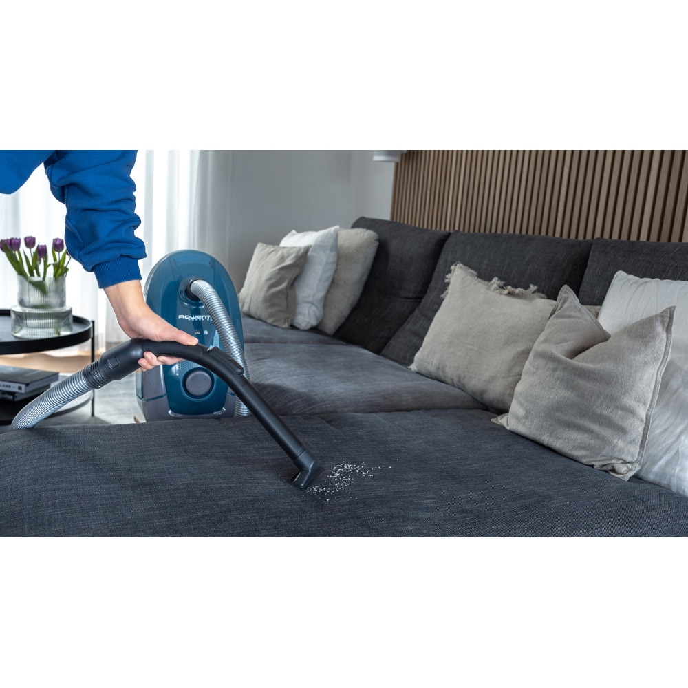 Aspirator cu sac Rowenta Power XXL Parquet Kit RO3126EA, 4.5 L, 900 W, sac Hygiene+, perie pentru parchet, tub telescopic din metal, albastru & negru